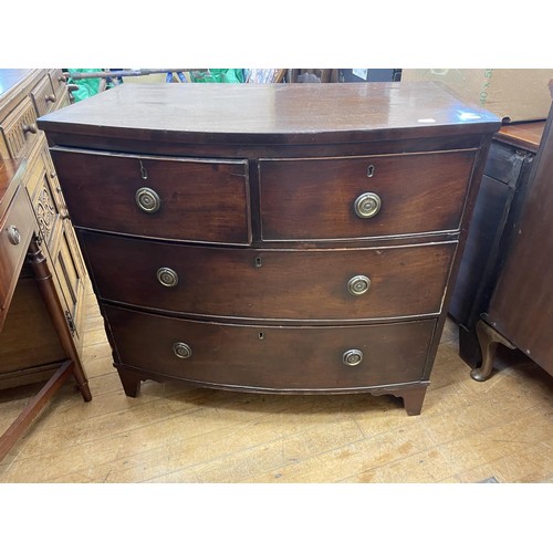 842 - A mahogany bow front chest, 92 cm wide and another chest (2)