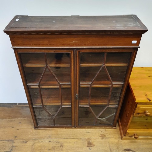 849 - An oak refectory table, 184 cm wide, a kitchen table, a folding sewing box, a cupboard, two tables, ... 