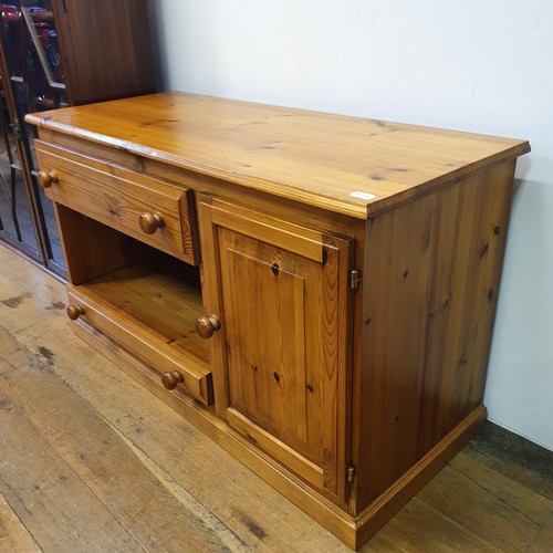 849 - An oak refectory table, 184 cm wide, a kitchen table, a folding sewing box, a cupboard, two tables, ... 