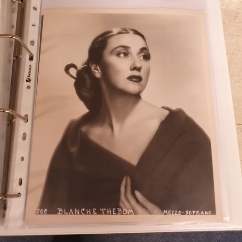 27 - An album of 1930s and 1950s film portrait photographs, and lobby cards, to include Joan Marion, Andr... 