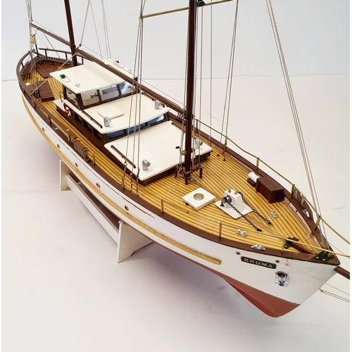 72 - A model of a sailing boat, Bruma, 88 cm wide
Provenance:  Hand built by the vendor