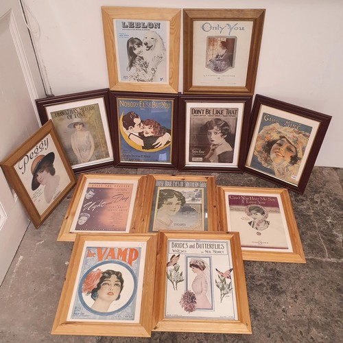 23 - A 1920s music score front cover, Girl Of Mine, 30 x 24 cm, and twelve others, all framed (5)