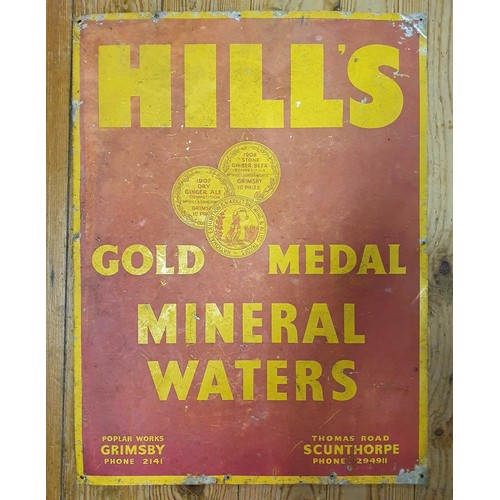 100 - A Hills Gold Medal Mineral Water sign, on metal, 60 cm x 47 cm