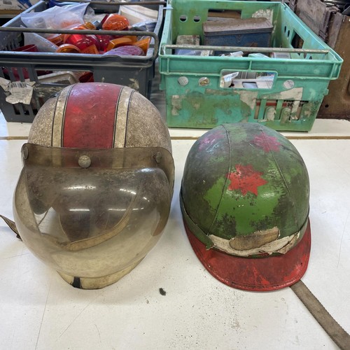 166 - Assorted crash helmets, car number plates and other items (box)  
Provenance: Removed from a private... 