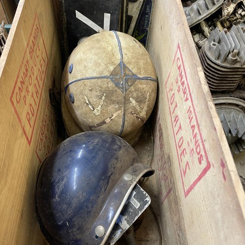 166 - Assorted crash helmets, car number plates and other items (box)  
Provenance: Removed from a private... 