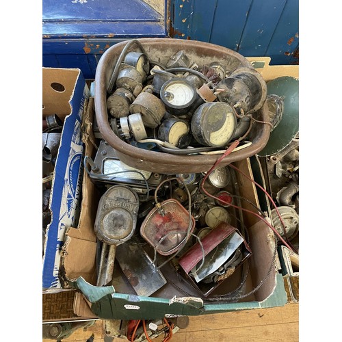 196 - Assorted oil cans, dials, caps and other items (3 boxes)  Provenance: Removed from a private garage/... 