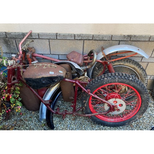 230 - Two motorcycle frames, tinware and items (qty)