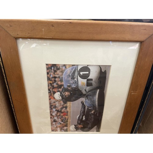 143 - A watercolour drawing of a racing Norton, 21.5 x 32.5 cm, and other assorted motorcycle pictures and... 