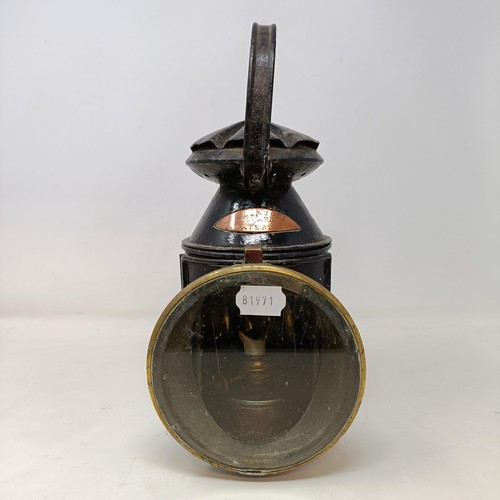 127 - A SWR (South Western Railway) lantern, with plaque reading F Ellacott Guard Waterloo, 34 cm high