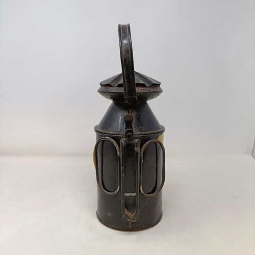 127 - A SWR (South Western Railway) lantern, with plaque reading F Ellacott Guard Waterloo, 34 cm high