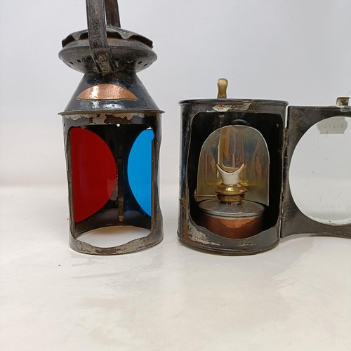 127 - A SWR (South Western Railway) lantern, with plaque reading F Ellacott Guard Waterloo, 34 cm high