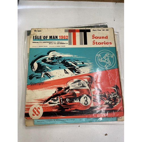 140 - Six 33 1/3 rpm vinyl records, Sound Stories of the Isle of Man TT, comprising 1958, 1961, 1962, 1964... 