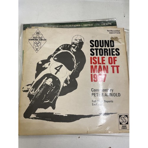 140 - Six 33 1/3 rpm vinyl records, Sound Stories of the Isle of Man TT, comprising 1958, 1961, 1962, 1964... 