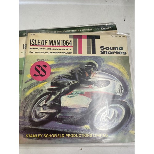 140 - Six 33 1/3 rpm vinyl records, Sound Stories of the Isle of Man TT, comprising 1958, 1961, 1962, 1964... 