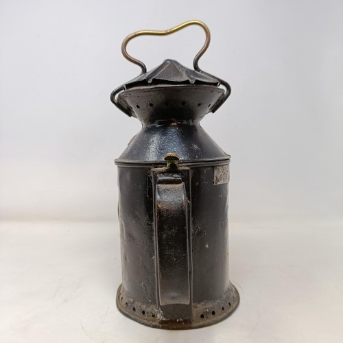 129 - A railway lamp, with plaques reading: Horley Fogmen, embossed 2171 LB & Son, 32 cm high