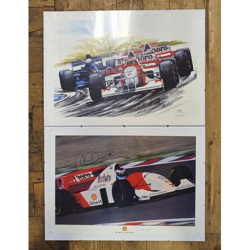 109 - Assorted McLaren automobilia, to include a signed print by Mika Hakkinen, a model of a McLaren Peuge... 