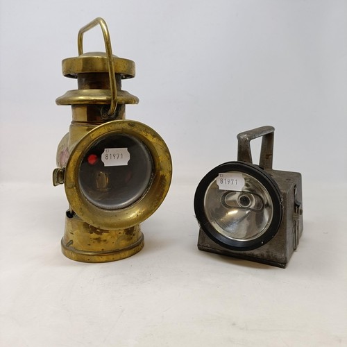 131 - A Lucas style lamp 28 cm high, and a BR (British Railways) Bardic Railway handlamp (2)