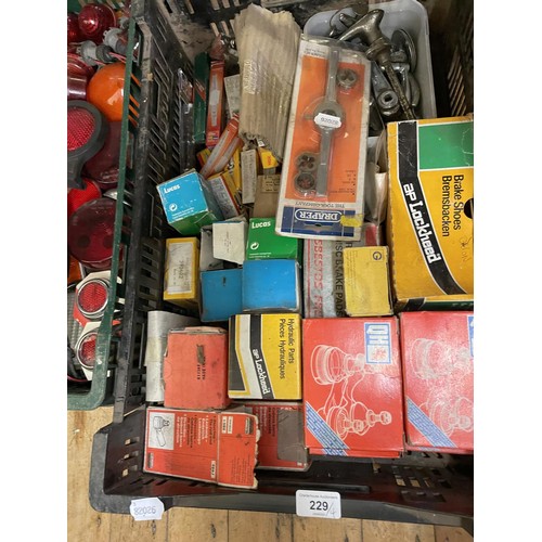 229 - Assorted car parts and spares, including new old stock and other items (4 boxes)