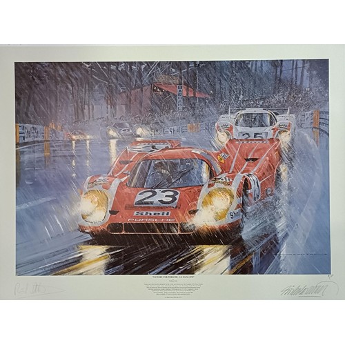 98 - A Nicholas Watts signed print, Victory for Porsche - Le Mans 1970, unframed, a monochrome photograph... 