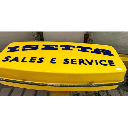 43 - An Isetta Sales & Service hanging garage sign, generally good condition, two small star type cracks ... 