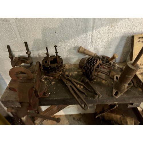 53 - The workshop and other items, removed from John Pearson's garage, including tools, a work bench, and... 