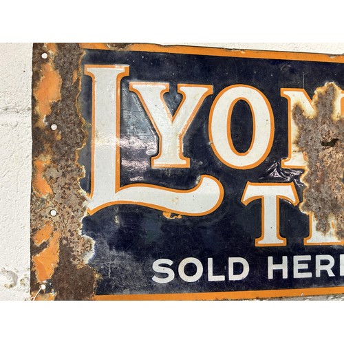 55 - A Lyons Tea Sold Here enamel double sided sign, some loss, 49.5 cm wide
Being sold without reserve