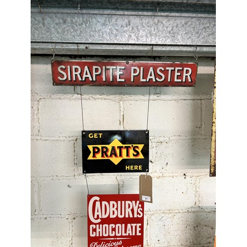 57 - A Sirapite Plaster enamel sign, approx. 59 cm wide, and two reproduction signs (3)
Being sold withou... 