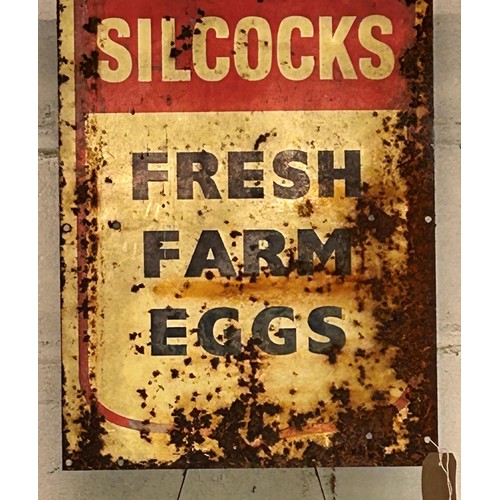 58 - An HGV L(earner) sign, 30.5 cm wide, a Silcocoks Fresh Farm Eggs sign, and four reproduction signs (... 