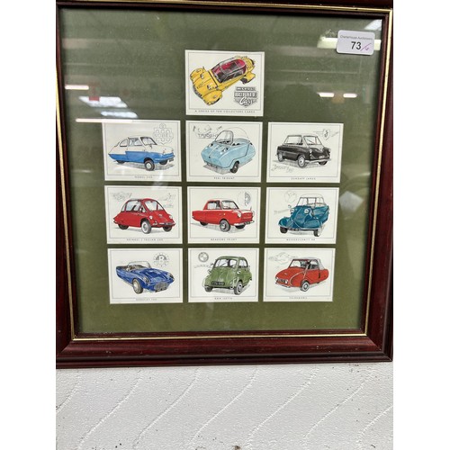 73 - Two frames of collector car microcars, and four other motoring art pictures (6)
Being sold without r...