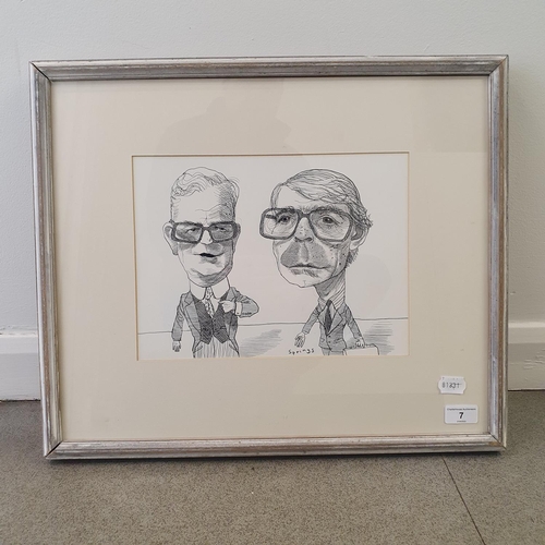 169 - John Springs (British b 1960), Douglas Hurd and John Major, pen and ink, signed, 23 x 31 cm