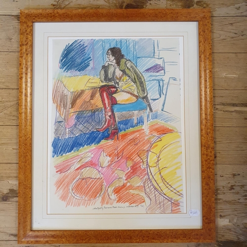 179 - John Randall Bratby (British 1928-1992), Patti In Bucaneer Boots, Hastings, mixed media crayon on pe... 