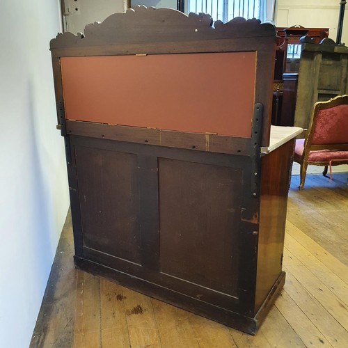 571 - A 19th century rosewood chiffonier, with a mirrored back and a marble top, above a base with a drawe... 