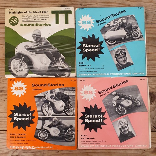 140 - Six 33 1/3 rpm vinyl records, Sound Stories of the Isle of Man TT, comprising 1958, 1961, 1962, 1964... 