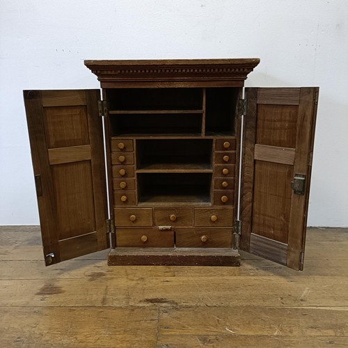 540 - A pine collectors cabinet, with two cupboard doors, to reveal a fitted interior, 53 cm wide