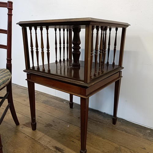 541 - A mahogany revolving bookcase, 50 cm wide, a wash dolly, and a single chair (3)