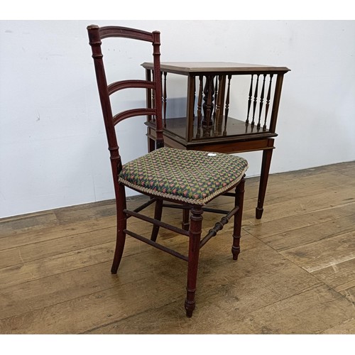 541 - A mahogany revolving bookcase, 50 cm wide, a wash dolly, and a single chair (3)