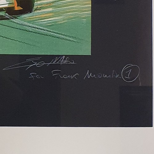 135 - A Formula One Ferrari print, inscribed 'For Frank Mountain', 45 cm x 60 cm