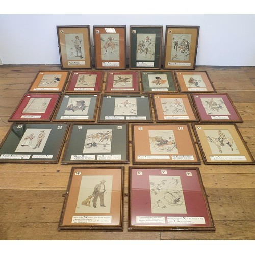 236 - A set of early 20th century alphabet hunting prints, all with mottos, framed (20)