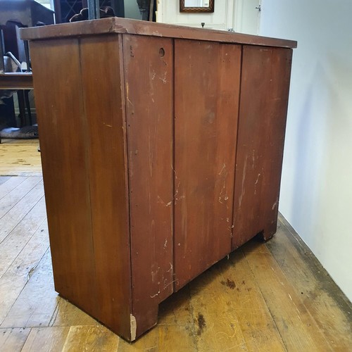 574 - A canvas and oak dome top trunk, 85 cm wide, and a mahogany chest, 107 cm wide (2)