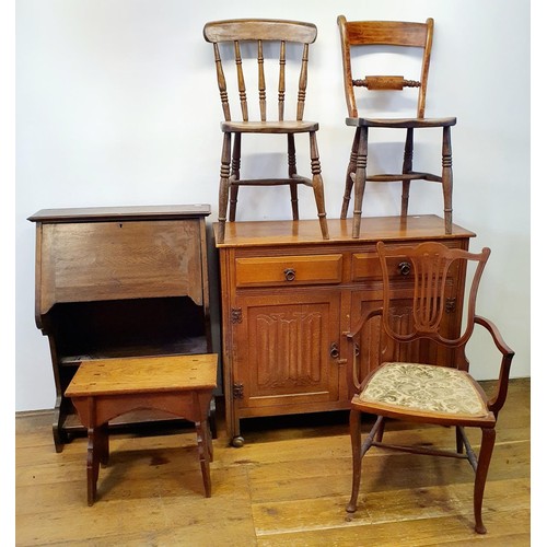 596 - An early 20th century mahogany revolving bookcase, 88 cm high, a pine kitchen table, 125 cm wide, an... 