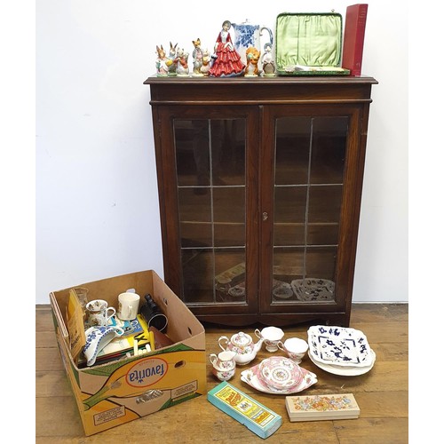 343 - A mahogany display cabinet and assorted ceramics (qty)