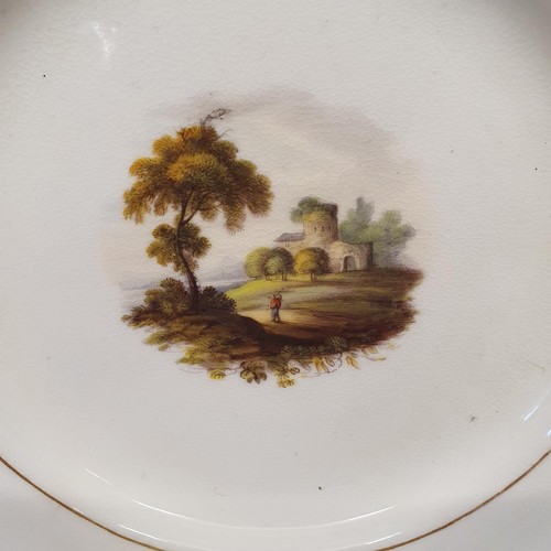 297 - A Wedgwood cream ground dessert service, a Coalport plate, decorated landscape, and a set of six cof... 