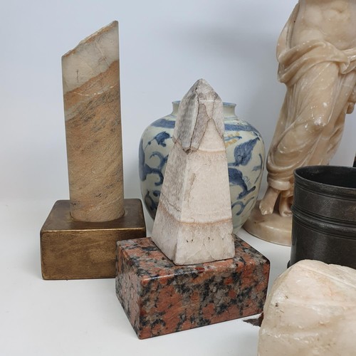 314 - A alabaster figure, 37 cm high, assorted stoneware and other items (box)