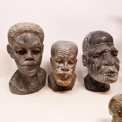 318 - A pair of African hardstone busts, and assorted other items (2 boxes)