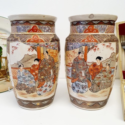 397 - A pair of Satsuma vases, 24 cm high, a Royal Doulton Dickens ware plate, titled Sydney Carton, and a... 