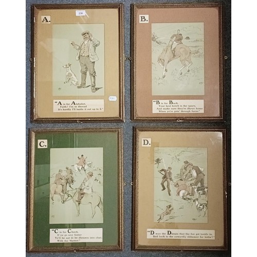 236 - A set of early 20th century alphabet hunting prints, all with mottos, framed (20)