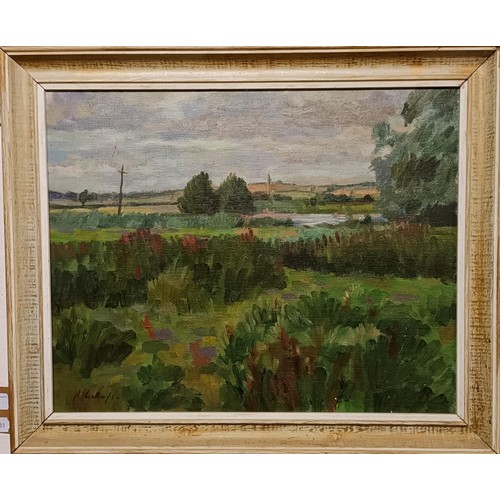 110 - R Weller, The Storm at Sturminster Marshall, oil on canvas, signed, title verso, 40 x 49 cm