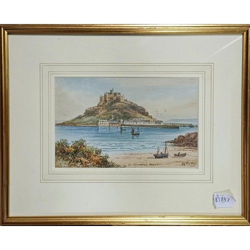 151 - T H Victor, St Michael's Mount, watercolour, signed, 12 x 20 cm, Newlyn Slip, 12 x 20 cm, and anothe... 