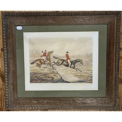 228 - A 19th century hunting print, 35 x 45 cm, and its pair, and three others (5)