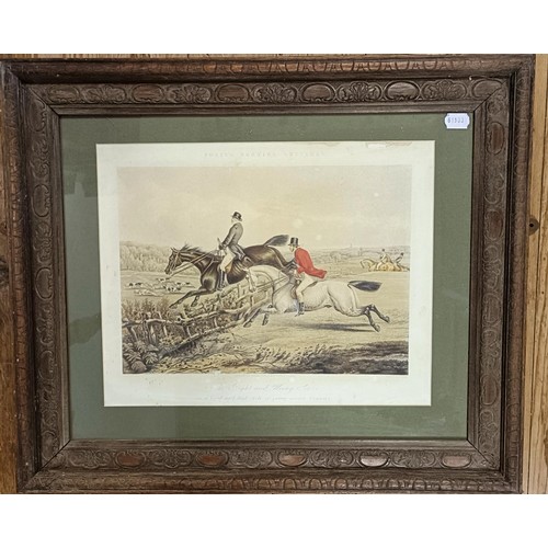 228 - A 19th century hunting print, 35 x 45 cm, and its pair, and three others (5)